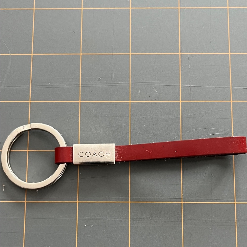 Coach Burgundy Leather Keychain with Silver Ring